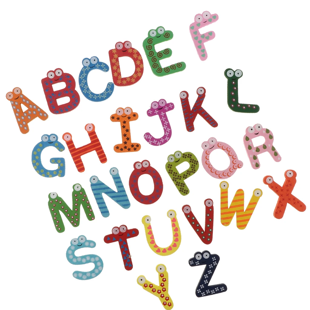 Wooden Cartoon Fridge Magnet 26 Letters Alphabet kid Baby Educational Toy