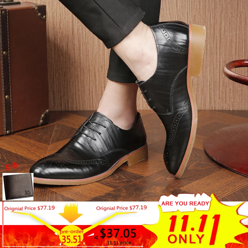 

Men's Leather Casual Shoes' Oxfords Office Genuine Leather Shoes Men Oxfords Wedding Shoe Black Leather Shoes Men Dress Brogues