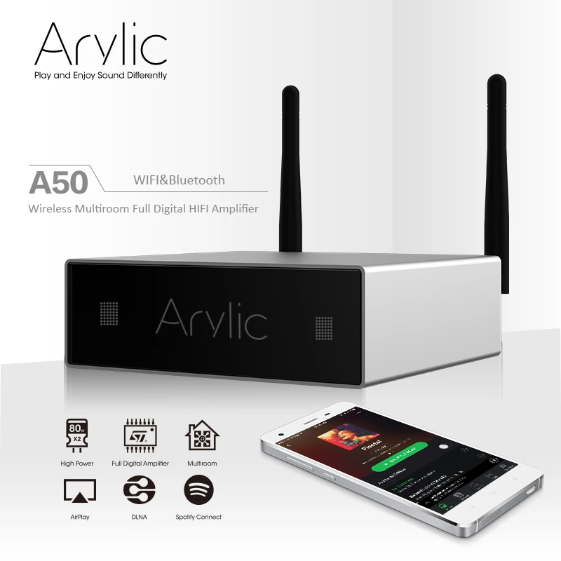 

NEW A50 2 IN 1 WiFi&Bluetooth Audio Amplifier&Receiver Multi-room Sync Airplay DLNA 24bit 192 kHz Sample Rate 80Wx2 Channel
