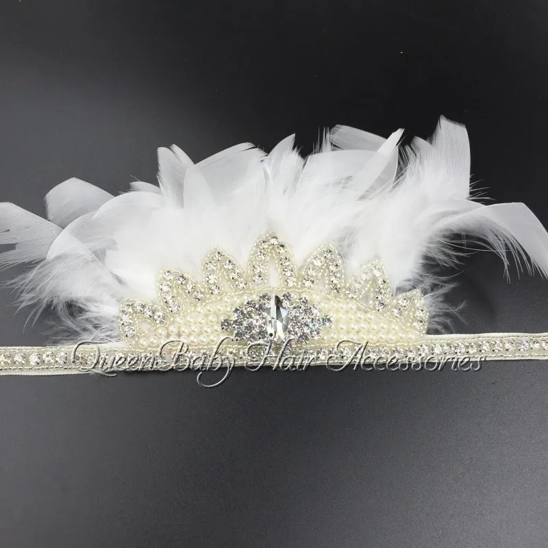 

10pcs/lot Feather Crowns Bohemian Ribbon Hair Headband Sparkling Rhinestone Headband Flower Baby Girls Hairband Kidocheese