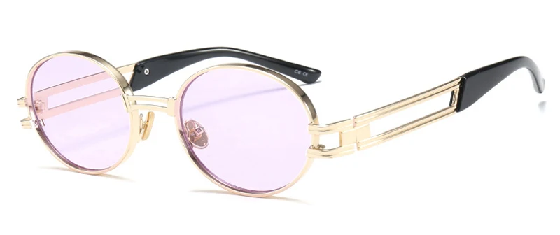 Peekaboo, маленькие овальные солнцезащитные очки для мужчин, желтые, розовые, коричневые, винтажные женские солнцезащитные очки, круглая металлическая оправа, унисекс, uv400 - Цвет линз: clear purple