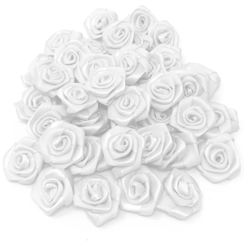 

20pcs 20mm Satin Ribbon Rose Flowers Handmade DIY Flower Scrapbooking Wedding Bouquet Embellishments Party Crafts Decoration