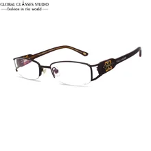 Овальные линзы, полуободок, женские Роскошные Металлические очки, оправа, безграненые, широкий темп, клевер, узор, горный хрусталь, украшения, очки, RM00460-C2