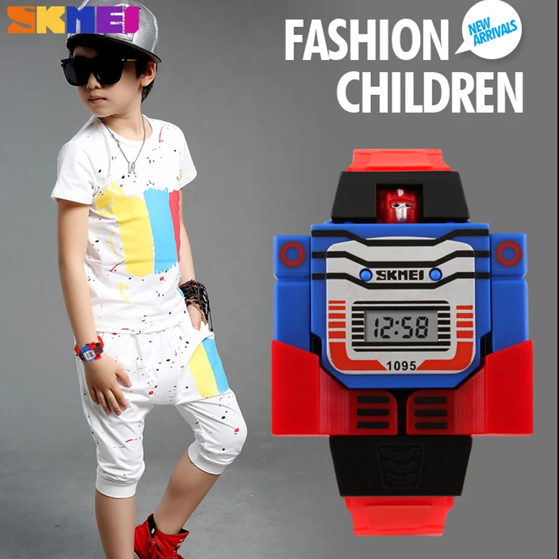 

SKMEI Children Watch Creative Cartoon Robot Transformation Toys LED Digital Clock kids Watches For Boys Girls Child Clock 2018