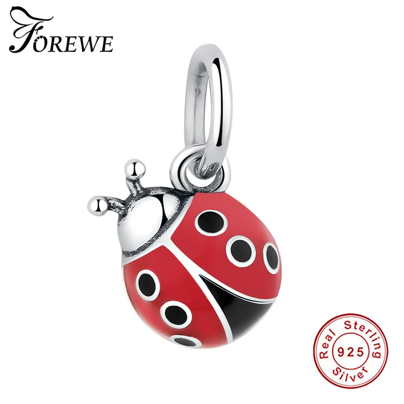 

FOREWE Authentic 925 Sterling Sliver Charm Red Enamel Insect Ladybird Charms Beads Fit Pandora Bracelet Necklace Jewelry Making