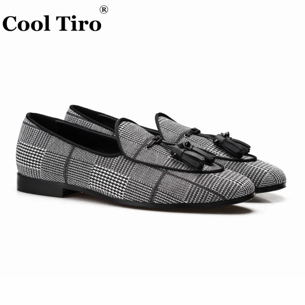 Gingham Men's Loafers With Tassels Flats (2)