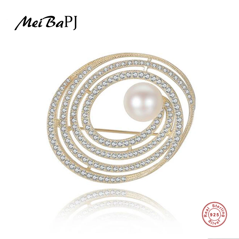 

[MeibaPJ]Fashion Real Natural Pearl Spiral Shaped Brooch S925 Solid Silver Breastpin Fine Jewelry For women