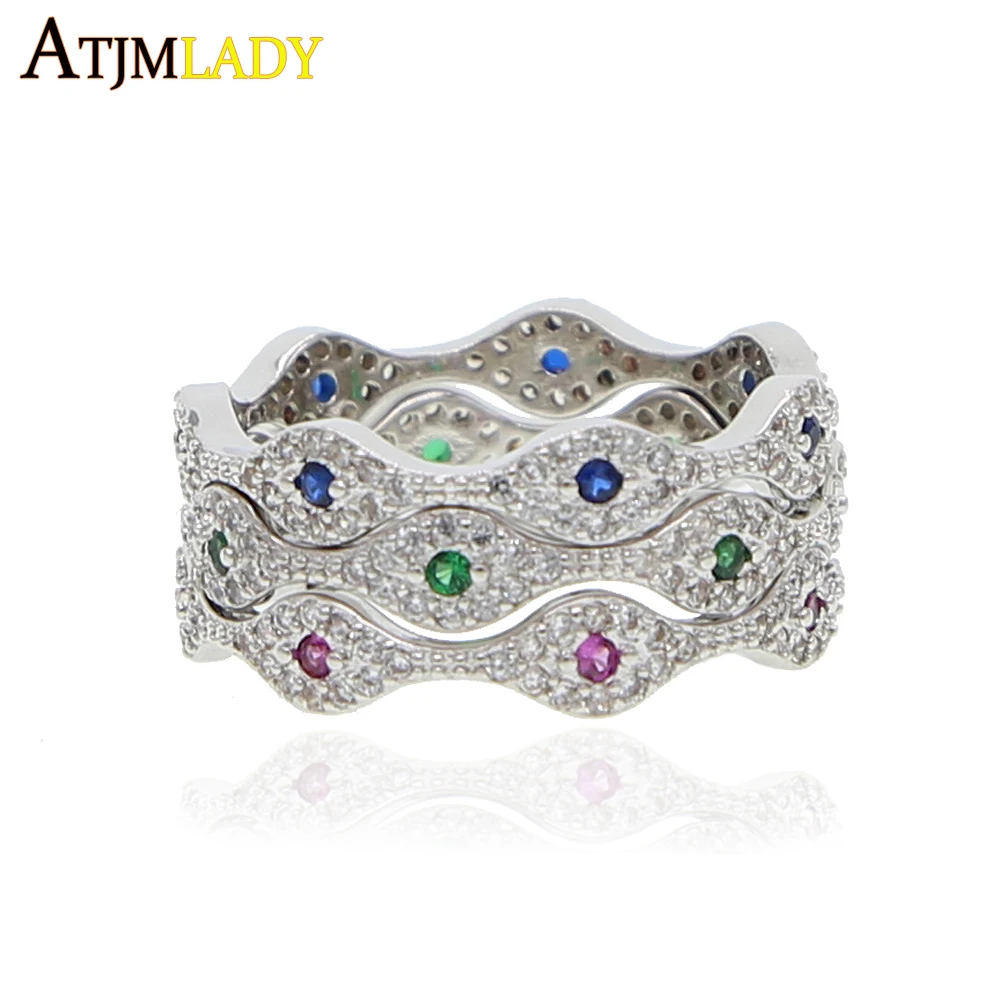 

rainbow micro pave red green blue color rings high quality 2019 turkish evil eye stacking silver ring engagement band cz jewelry