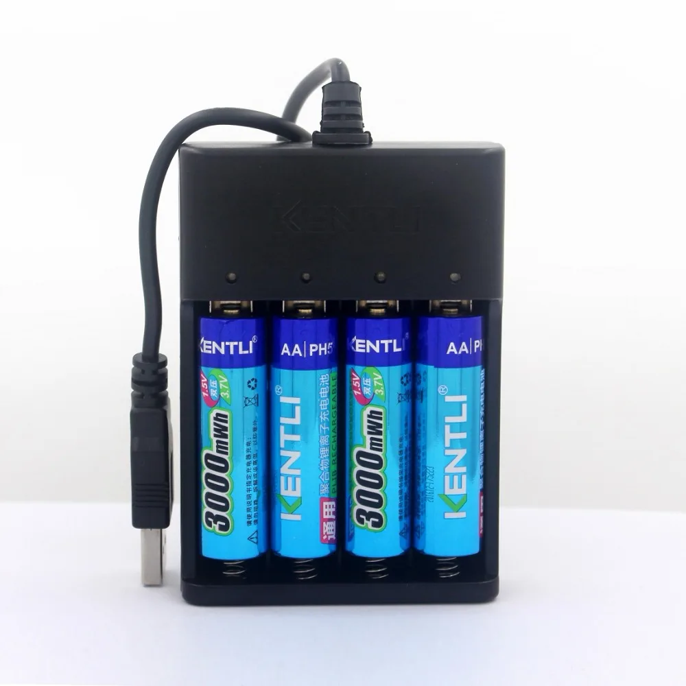 

4pcs KENTLI AA lipo pilas PH5 3000mWh li-ion Rechargeable Lithium battery +AA Battery Charger