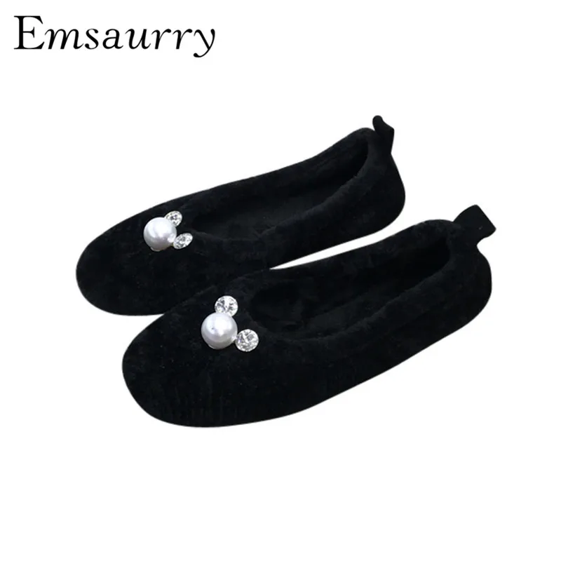 

Concise Autumn Winter Boat Shoes Wool Fur Soft Flats Shallow Mouth String Bead Crystal Decor Flat Shoes Woman