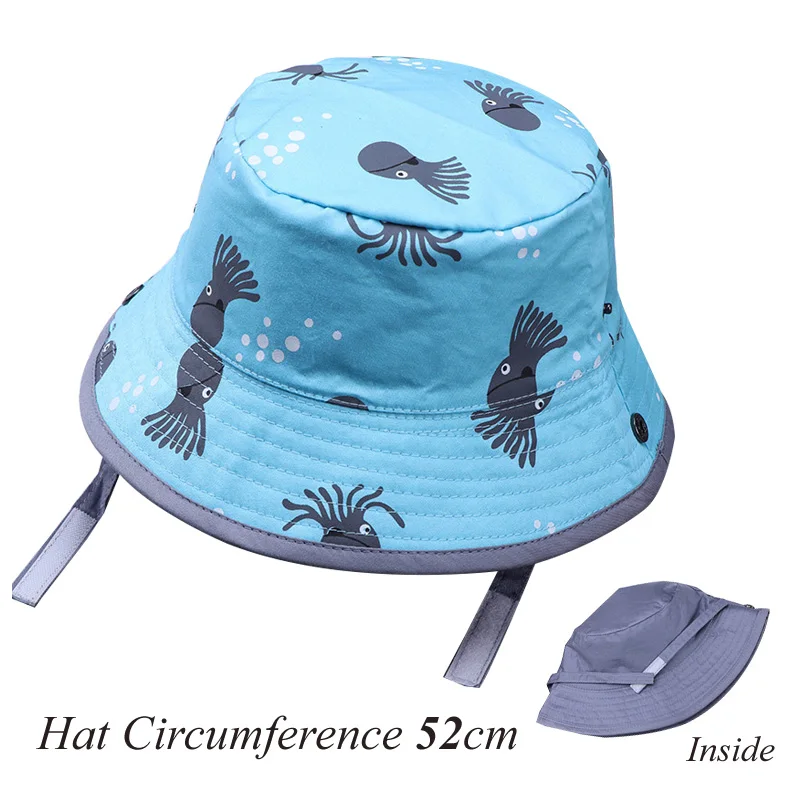 Dinosaur Baby Hat Cotton Double-sided Bucket Hat Baby Spring Autumn Cap Kids Hats Toddler Baby Accessories 1PC - Цвет: Blue octopus