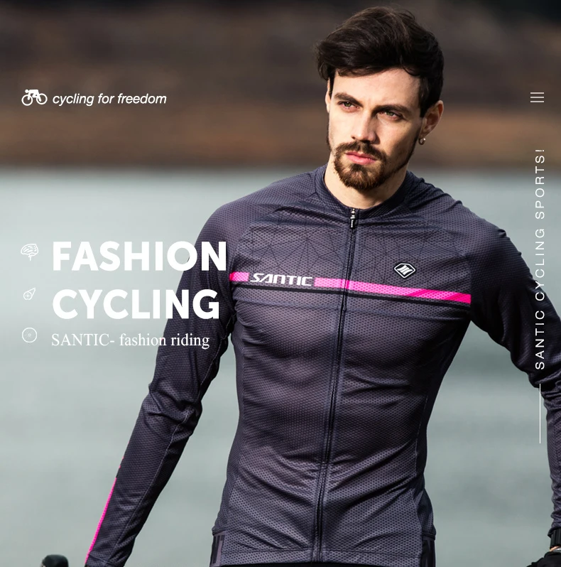 Santic Bike Jersey Cycling Clothing Long Sleeves Men MTB Cycle Jersey UV Sun Protection Cycling Pro Downhill Bycicle GYM Clothes (2)