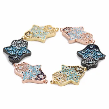

LOULEUR Double Hole Plam Eyes Copper Connectors Micro Pave Colorful Cubic Zircon Charms Pendant DIY Jewelry Findings Components