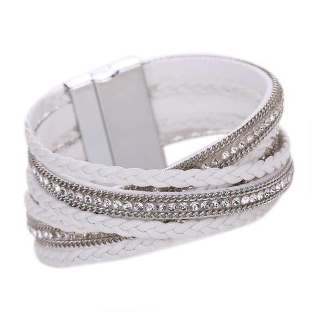 Saatleri Multilater Mujeres Bohemia Pulseras Tejidas Hechas A Mano Trenzado Wrap Manguito de Cierre Magnético Pulsera de Cuero Blanco Pulseras en ... Saatleri Multilater Mujeres Bohemia Pulseras Tejidas Hechas A Mano Trenzado Wrap Manguito de Cierre Magnético Pulsera de Cuero Blanco Pulseras en ...