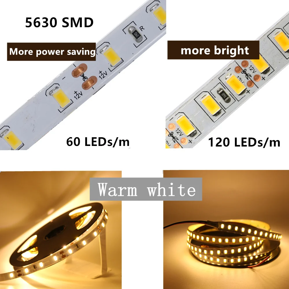 5630 SMD Светодиодная лента 120 светодиодов/м 12 В постоянного тока высокая яркость не
