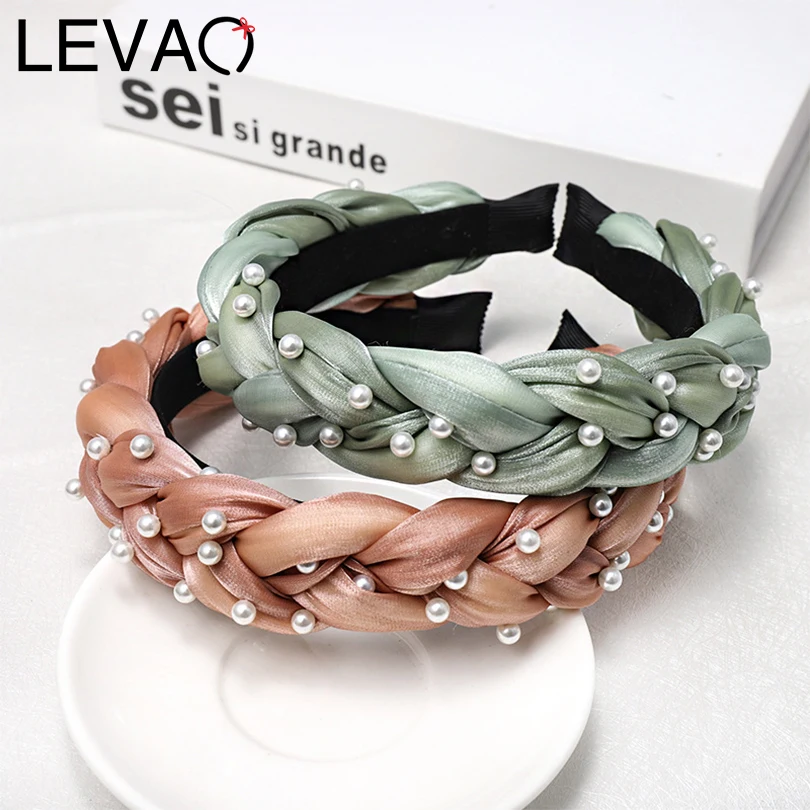 

LEVAO Pearl Twist Headband Female Elegant Bezel Vintage Wide-brimmed New Turban Women Hairbands Girls Hair Accessories Hair Hoop