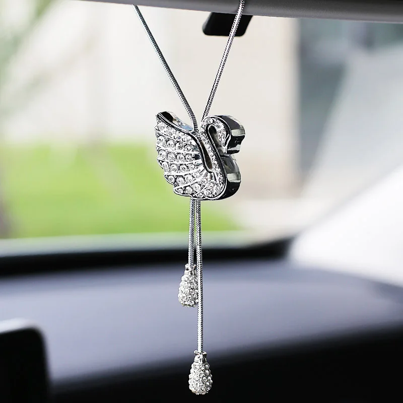 

Car Pendant Diamond Swan Automobile Decoration Hanging Ornament Perfume Container Auto Interior Rearview Mirror Accessories Gift