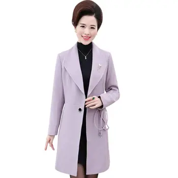 

Middle Age Women New Trench Coat Fashion Full Sleeve Overcoat Female Casual Slim Lapel Single Button With Belt Plus Size O621
