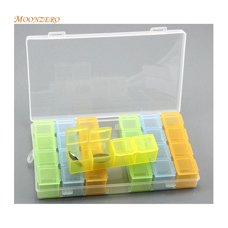

4/28 Slot Jewelry Box Pills Transparent Plastic Storage Box Adjustable Painting Tools Coss Point Diamond Beaded Embroidery Mosai
