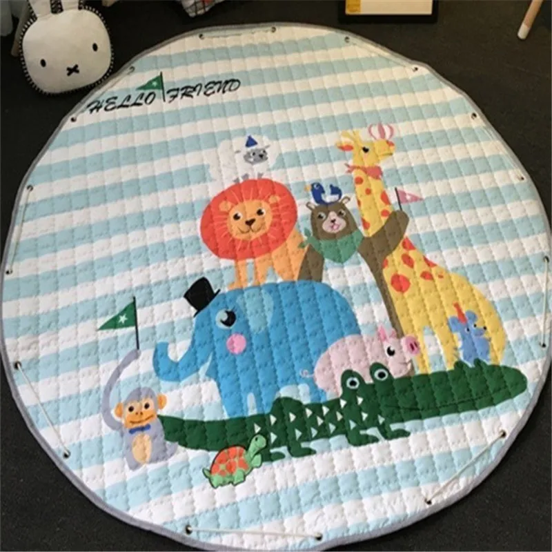 150cm Animal Baby Play Mats Round Kids Rug Toys Children's Carpet Cotton Developing Mat Rug Baby Puzzle Play Mat Storage Bag Toy