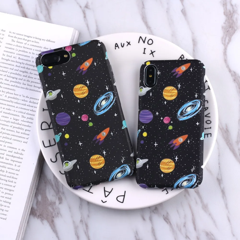 

Cartoon Airship Astronaut Stars Moon Case For iphone 8 8Plus Case over Hard PC Phone Cases For iphone7 7 Plus Capa