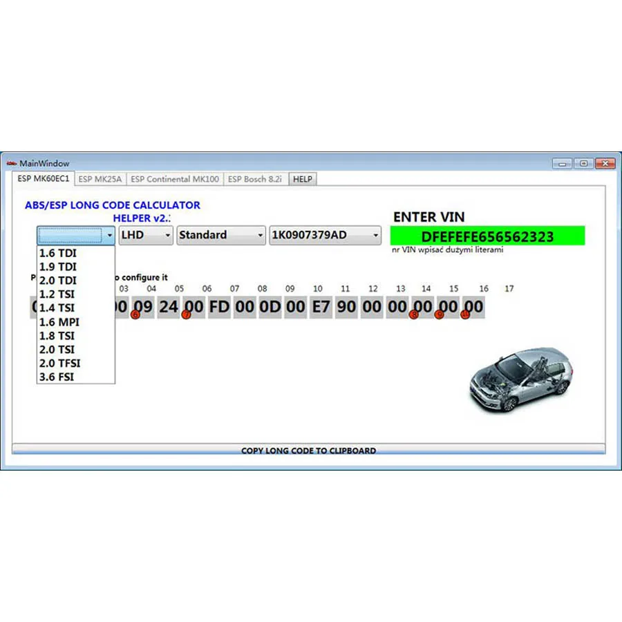 

for VW ABS ESP Long Code Calculator Helper MK60EC1
