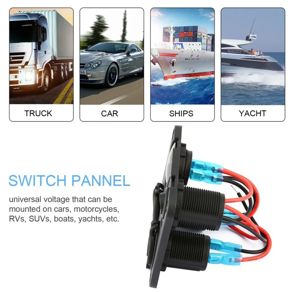 Автомобильное зарядное устройство 4 в 1 с двумя usb-портами+ светодиодный вольтметр+ розетка 12-24 В+ переключатель включения-выключения, светодиодный переключатель для автомобиля