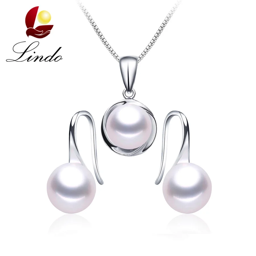

Lowest Price Natural Freshwater Pearl Jewelry Sets For Women Fashion 925 Sterling Silver Earrings+Pendant Best Gift With Box