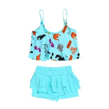 Летний купальный костюм для девочек, купальный костюм одежда для малышей с рисунком для маленькой девочки ремешок оборки топы и шорты Купальники для плавания комплекты дропшиппинг