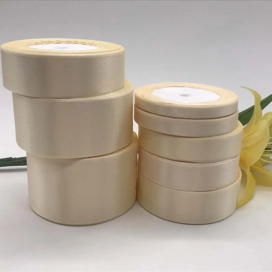 

25 Yards/Roll 3mm-50mm Width Ivory Silk Satin Ribbon DIY Material Solid Fabric Ribbons For Prom Party Decoration Gift Wrapping