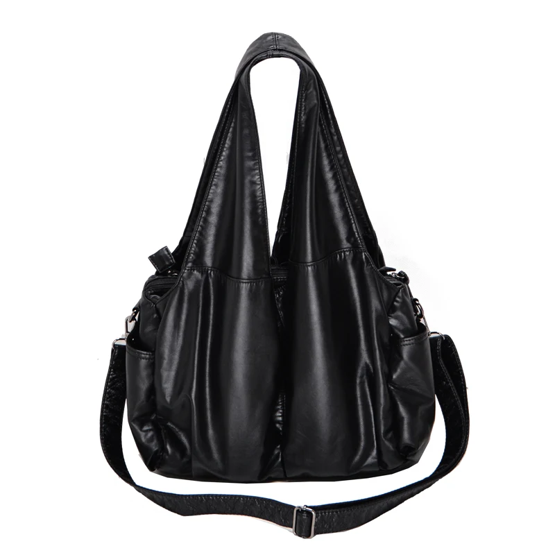 

2019 PU Washed Handbags Women Shoulder Bags Hobos Handbag for Woman Soft Messenger Satchel Bags Women Leather Casual Totes