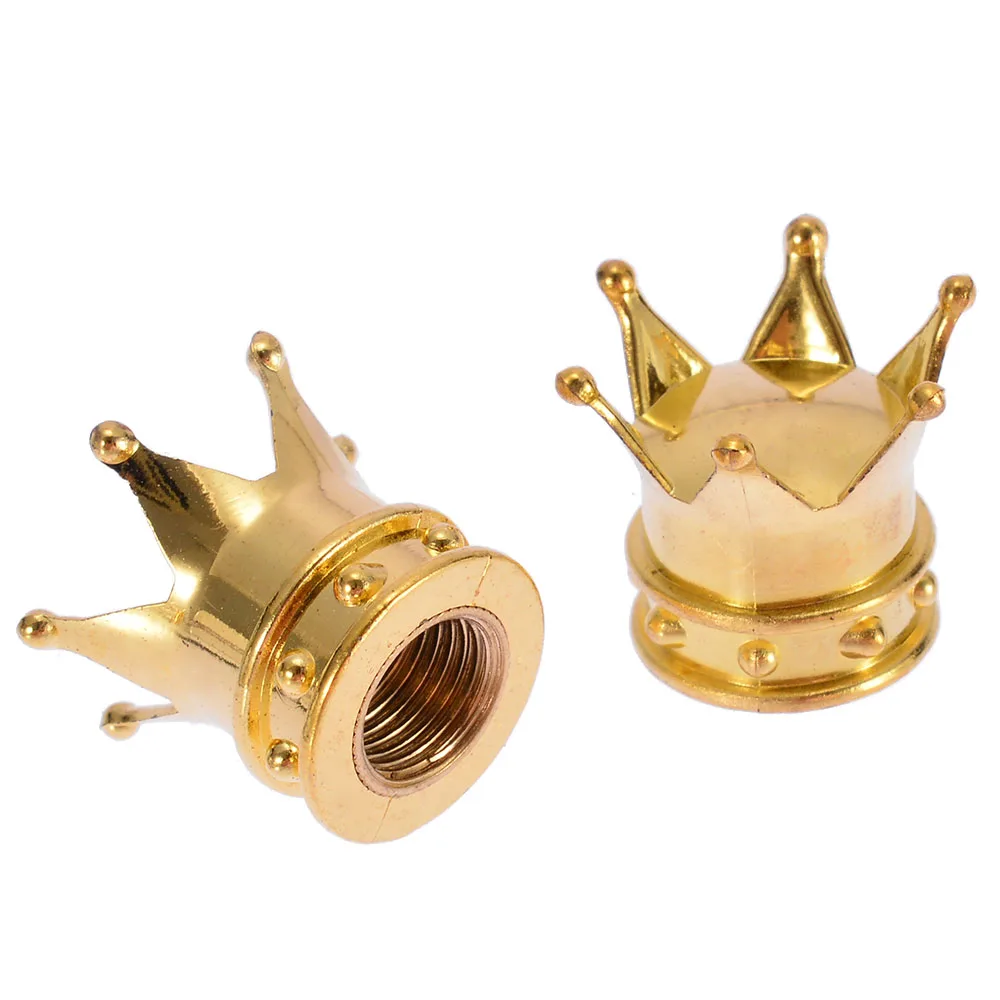 Auto Tire Decoration 4pcs Gold Crown Aluminum Car Dust Cover Truck Bike Wheel Tyre Tire Air Valve Stem Caps