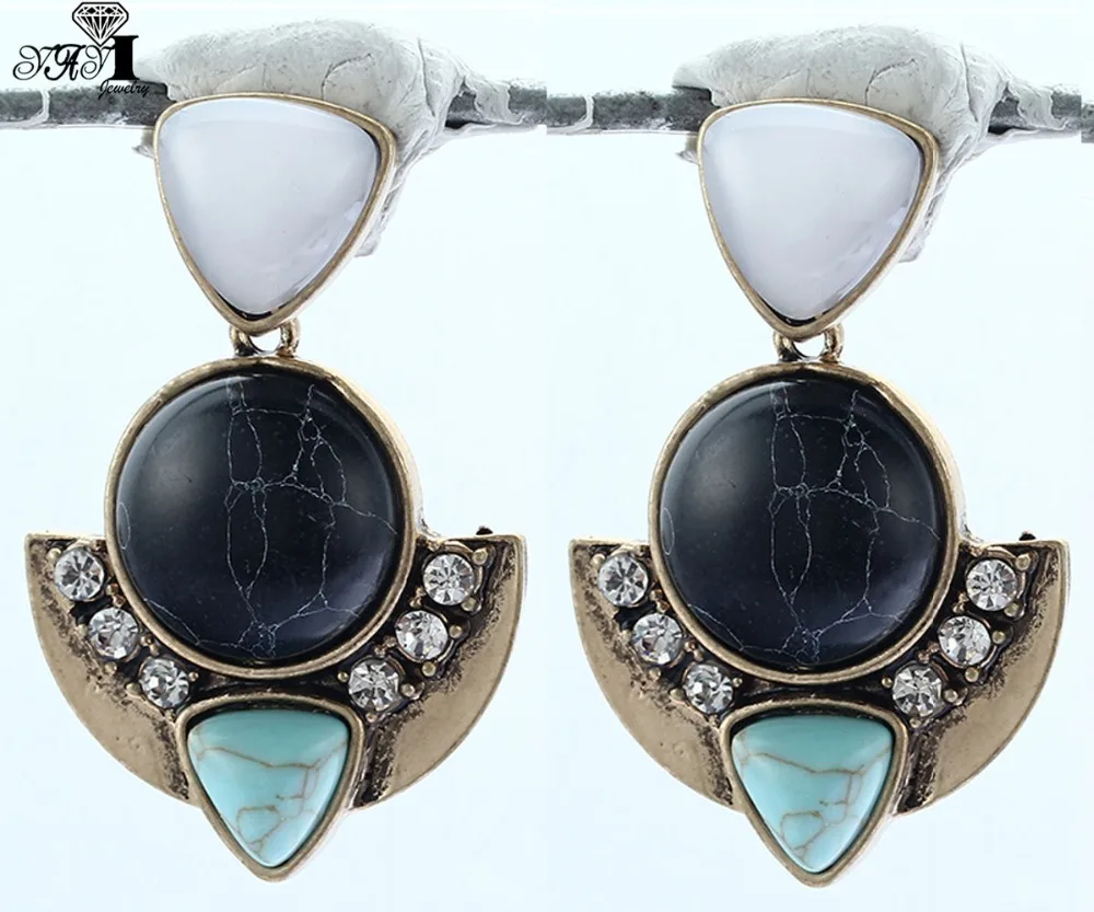 

YaYi Jewelry New Black Glass Rhinestone Dangle Crystal Earring Women's Fashion Ancient Silver Color Gem Earrings Gift 1233