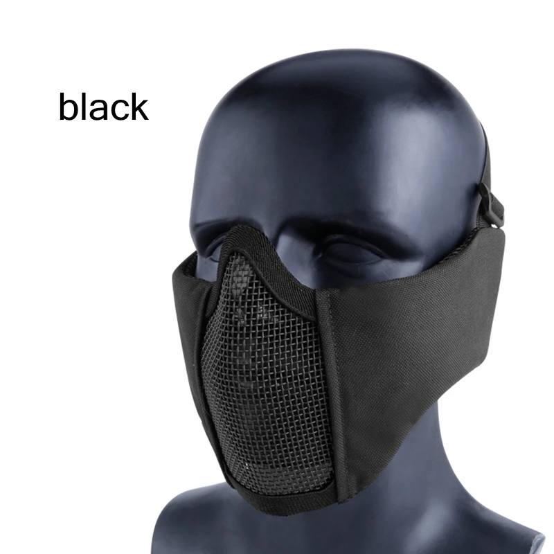 black Камуфляжная тактическая полумаска для охоты защитная маска для страйкбола защита ушей Металлическая стальная защитная сетка маска - Цвет: black
