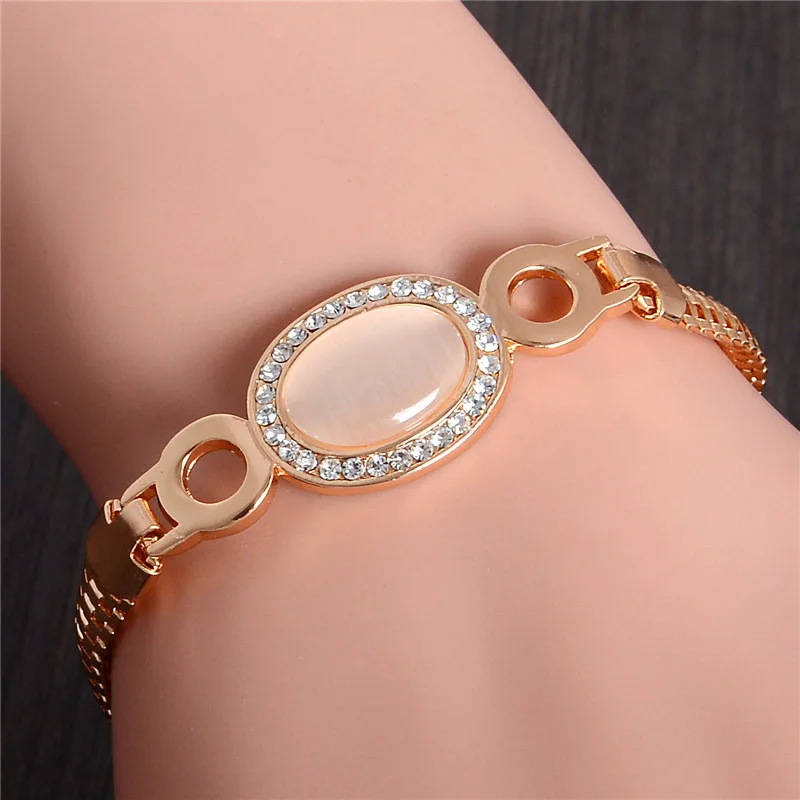 

MISANANRYNE New Jewelry Gold Color Austrian Crystal Latest Cat Eye Stone Exquisite Bracelets