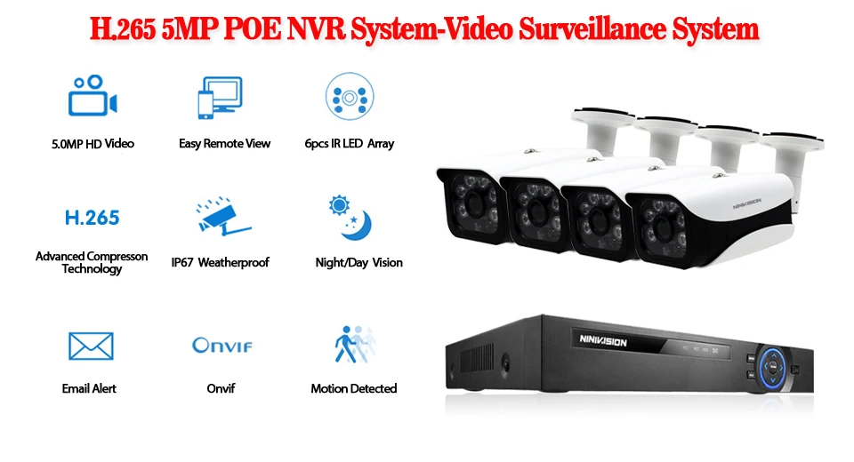 H.265 8CH 5MP CCTV камера система POE NVR комплект 3,6 мм объектив Крытый Открытый водонепроницаемый 5MP POE IP камера система видеонаблюдения