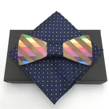 Мужской Регулируемый нежный деревянный мужской галстук-бабочка Формальные геометрические ножницы лазерный вырез ювелирные изделия вечерние аксессуары Карманный квадратный