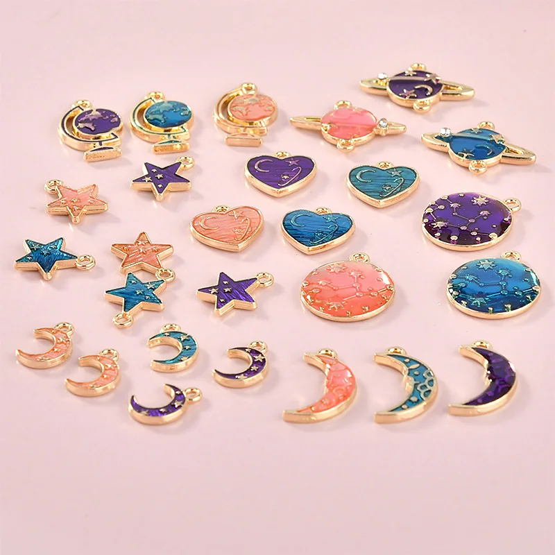 

Starry sky color 50pcs/lot Planet/Moon/stars/heart shape alloy charms diy jewelry fashion earrings pendants accessory