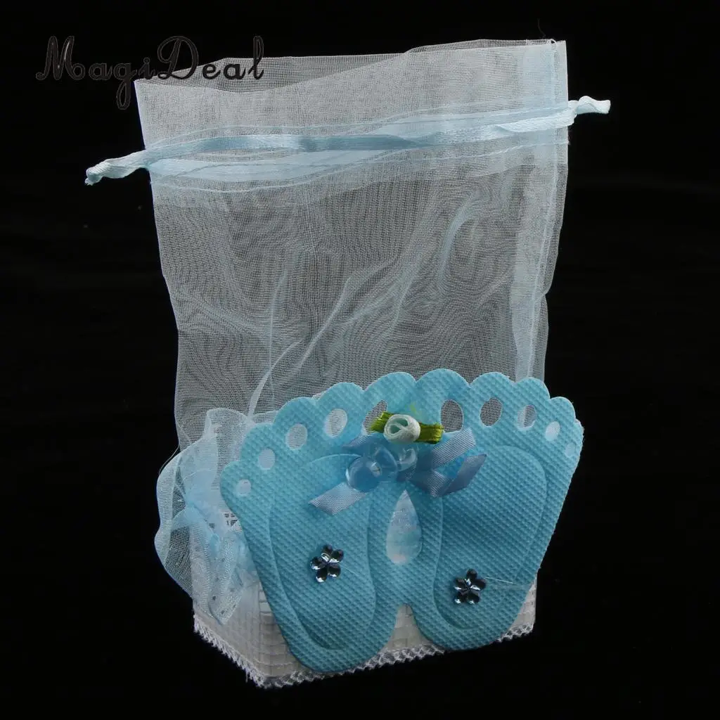 12 Pieces Baby Footprint Gift Treats Box Bags Girl Boy Baby Shower Kids Birthday Party Organza Candy Bags Favors