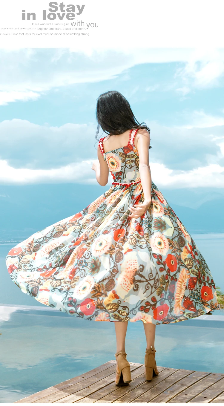 Tang women summer dress 2019 sling Floral maxi dresses boho summer vacation lace beach dress (15)