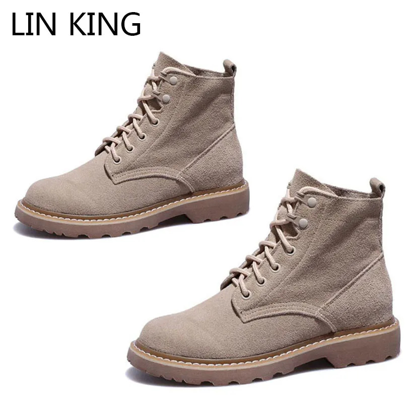 LIN KING New Spring Autumn Women Boots Fashion Thick Sole Ladies Martin Boots Vintage Lace Up High Top Shoes Female Short Botas LIN KING New Spring Autumn Women Boots Fashion Thick Sole Ladies Martin Boots Vintage Lace Up High Top Shoes Female Short Botas