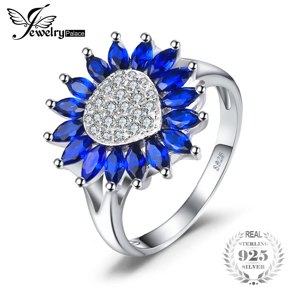 JewelryPalace 1.5ct Created Blue Spinel Floral Gemstone Ring For Women Real 925 Sterling Silver Fine Jewelry New Arrival