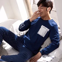 Осень хлопок мужские пижамы пара пижамный комплект Повседневная Пижама Мужская пижама ночные рубашки пижамы Размер 3XL домашняя одежда