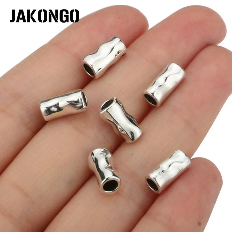 

JAKONGO Antique Silver Round Spacer Beads Cylindrical Loose Beads for Jewelry Making Bracelet Accessories Handmade Findings DIY
