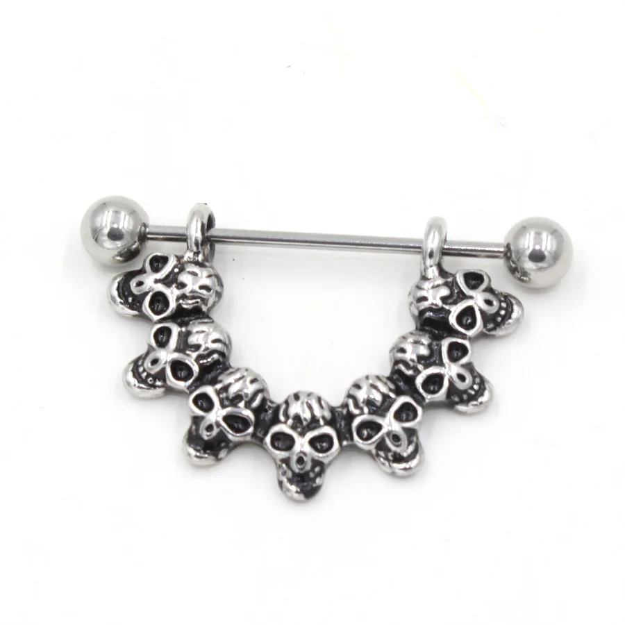 2pcs new nipple rings stainless steel Skull punk trendy nipple bar
