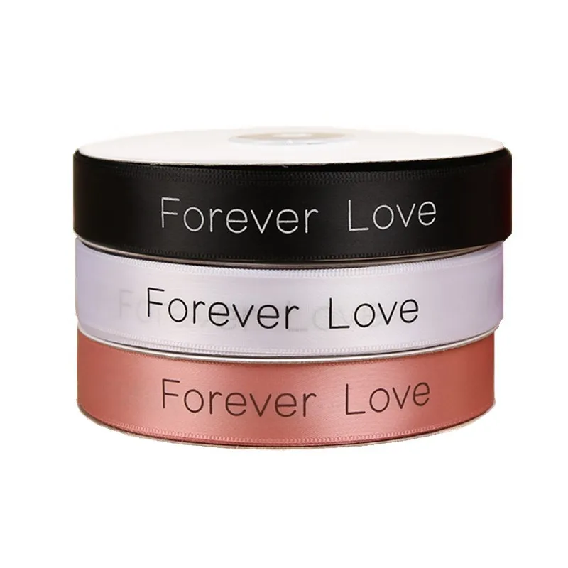 Атласная упаковочная лента с принтом Forever Love 20 мм 50 ярдов 45 метров декоративный