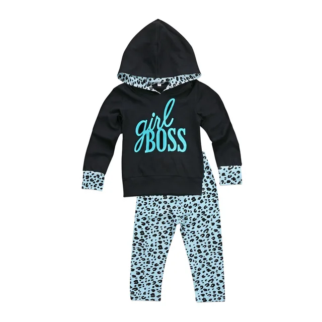 Baby Kids Clothes Sets Boss Print Black Hoodies Romper+Polka Dots Pants