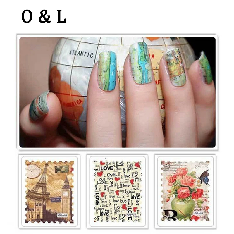 1sheet Hot Postage Stamp Water Transfer Nail Art Stickers Flowers Building Heart Design Decals Decoration Tools | Красота и здоровье