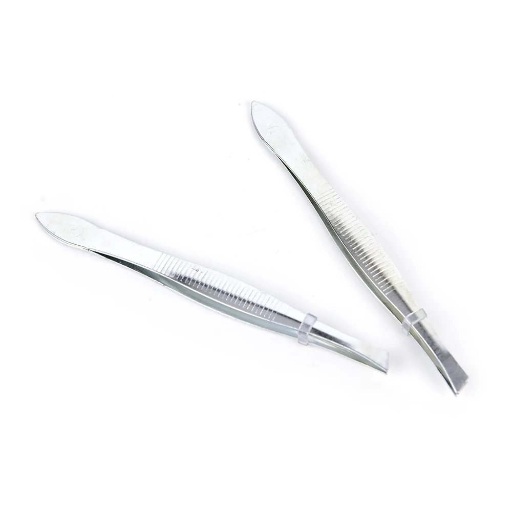 12Pcs/pack Stainless Steel Slanted Eyebrow Tweezers Face Hair Removal