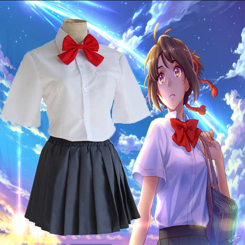 Аниме ваше имя Косплей костюмы Miyamizu Mitsuha полный комплект школьная форма женские